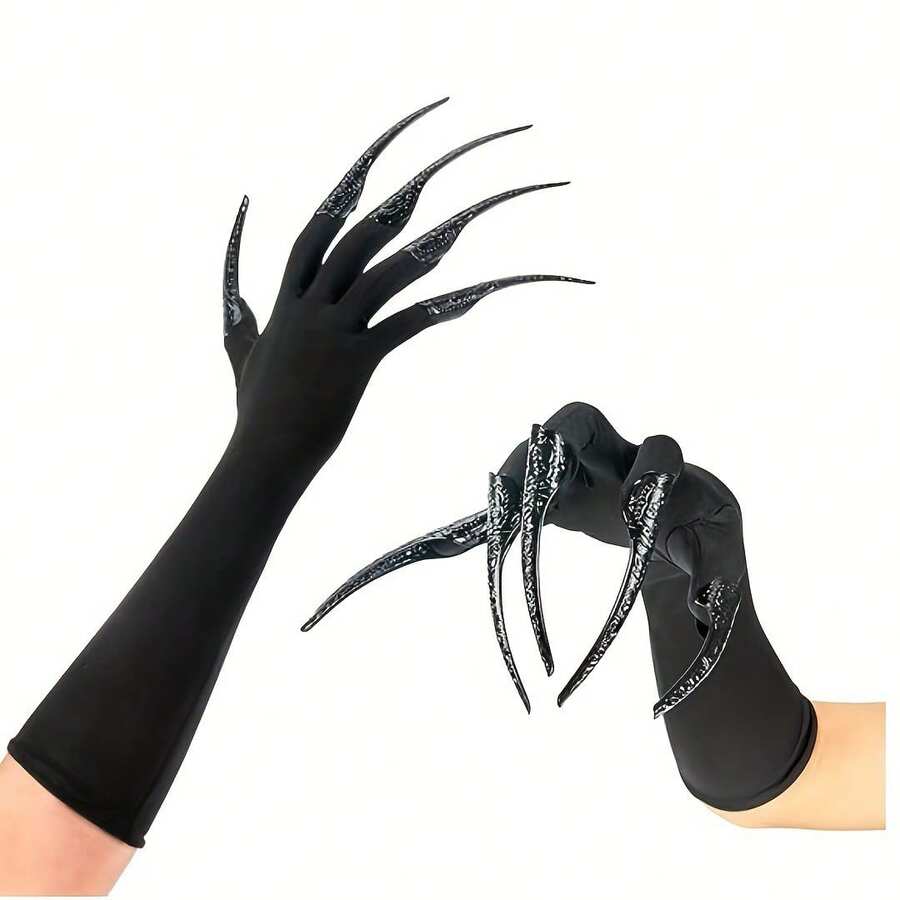 10 Halloween Witch Claws, Long Black Demon Nails, Scary Cosplay Props Suitable For Vampire And Zombie Themed Parties - Multicolor - View 1