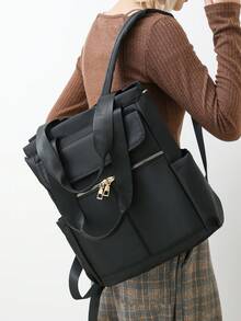 Women's Solid Color Multi-Function Large Capacity Backpack, Minimalist Casual Student Backpack, College Style Minimalist Shoulder Bag, Handbag, Multi-Function Backpack, Suitable For School, College, Middle School, High School, Work Commute - Black - View 9