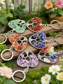 1/5/10/15/20/50/100 chiếc Móc khóa hình cây sự sống bằng dây kim loại nhiều màu sắc, thích hợp để đeo hàng ngày hoặc làm quà tặng cho phụ nữ (Màu đá có thể khác nhau) - Nhiều màu - Xem 7