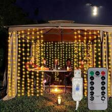 1 pieza Luces de cortina alimentadas por USB, luces de cadena LED cálidas de 8 modos adecuadas para cenador, carpa, fiesta, boda, cumpleaños, habitación, ventana, decoración navideña (pilas del control remoto no incluidas) - Conector USB - Ver 11