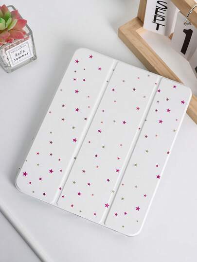 1pc Colorful Star Pattern Painted Flat Tablet Case, Does Not Include Stylus, Built-In Stylus Slot, Triple-Fold Stand, TPU Soft Edge Protection Anti-Fall And Wear-Resistant, Magnetic Sleep/Wake, Creative/Personalized/Fun/Cute/Healing, Tri-Fold Tablet Case With Stylus Slot