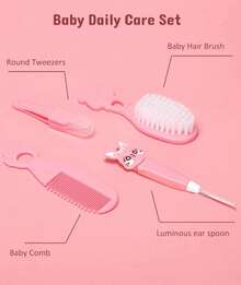 Baby Grooming & Healthcare Kit,  8-In-1 Infant Care Set With Hair Brush, Comb, Nail Clipper &  Aspirator - Newborn To Toddler Essentials For Boys & Girls - Hồng - Xem 6