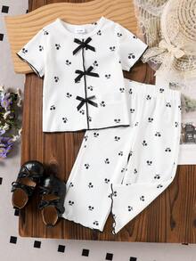 Bộ 2 món áo thun ngắn tay và quần cạp chun in hình quả anh đào dễ thương cho bé gái, thích hợp cho mùa hè. - trắng - Xem 3