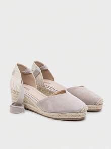 Women's Espadrilles, Low Wedge Heel 5cm, Valencian Style Espadrilles With Platform, Ribbon Closure And Natural Esparto Sole, Total Comfort For Everyday Wear - 灰褐色 - 查看 3