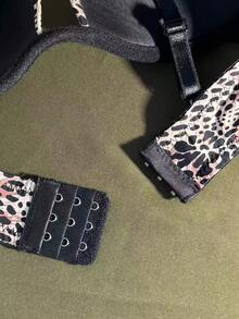 Women's New U-Shaped Deep V Gather Bra, Sexy Black Leopard Print Seamless Lift Up Prevent Sagging Adjustable Underwire Bra - Black - View 10