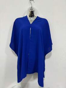 Women's Cropped Cape Blouse, Boho Chic Style, Multi-Way, Summer 2025 - 藍色 - 查看 1