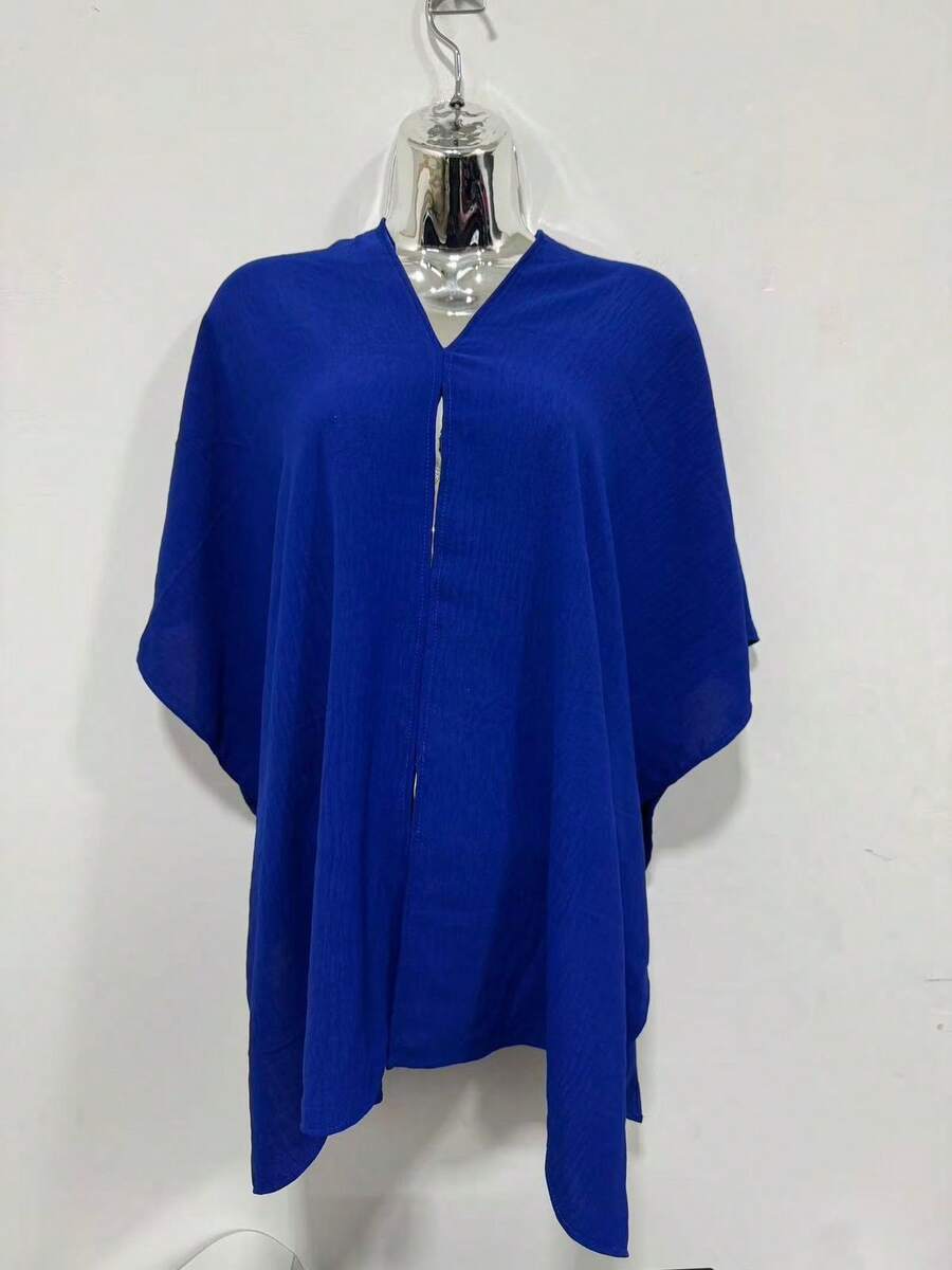 Women's Cropped Cape Blouse, Boho Chic Style, Multi-Way, Summer 2025 - 藍色 - 查看 1