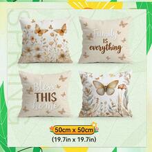 4 fundas de cojín con estampado floral de mariposa beige, fundas de cojín impresas por un solo lado, adecuadas para la decoración del hogar en la sala de estar y el dormitorio, para todo el año - No incluye los insertos de los cojines - Multicolor 09 - Ver 14