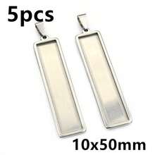 5pcs Stainless Steel 10x25mm 10x50mm Inner Size Rectangle Pendant Cabochon Base Cameo Blank Setting Tray For DIY Jewelry Making - Steel - View 10
