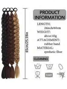 2个棕色和黑色编织合成发马尾发圈，适合日常佩戴和派对场合 - 彩色 - 查看 3