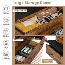 COSTWAY Storage Ottoman Bench With Padded Seat Cushion And 2 Drawers, Brown - Brown - View 2