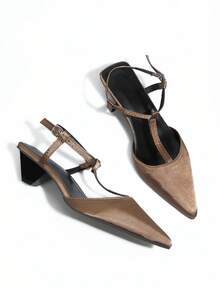 Women's Fashion Hollow Strap Kitten Heel Closed Toe Minimalist Matte Sandals, 2026 New Commuting Fairy Style Pointed Toe Mid Heel Pumps - Maroon - View 3