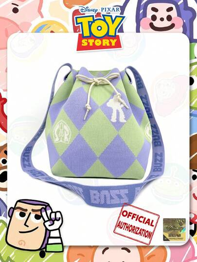 [Disney] Bolso bandolera de punto con cordón y diseño de dibujos animados, diseño plegable y portátil adecuado para viajes, compras, uso diario, gran regalo para amigos y festividades