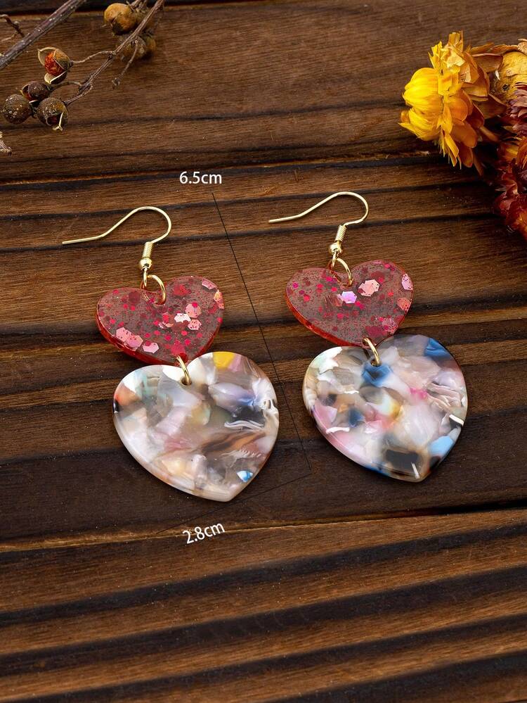 1 par de pendientes colgantes para el Día de San Valentín para mujeres, pendientes exagerados con forma de corazón de acrílico colorido y rojo, adecuados para discoteca, fiesta y uso diario - Multicolor - Añade 4