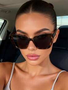 1pc Women's Cat Eye Fashion Glasses, Suitable For Daily Wear And Photo Shoots, Retro Style - 1 Piece Of Tortoiseshell Ash - View 5