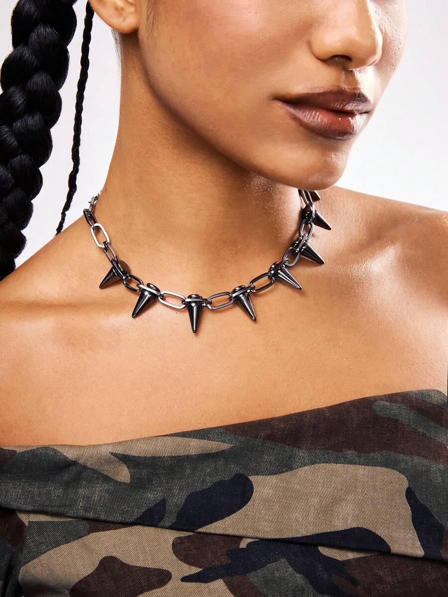 Bullet Punk Gothic Studded Rivet Spikes Necklace Vintage Choker Hip Hop Necklace Jewelry - Multicolor - View 1
