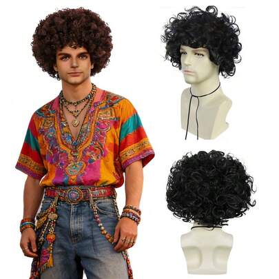 3-Color Optional Retro Afro Wig, Available In Dark Brown/Black/Black-Brown Ombre, Versatile Headpiece For Daily Outfits, Music Festivals & Parties