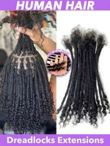 手工钩编脏辫接发，真人发丝，顶部直径0.6厘米，宽度0.4厘米，8、10、12、14、16、18、20英寸可选，卷曲发尾，每包10根，纯手工脏辫接发，可染色漂白，男女老少皆宜。 - Natural Black - 查看 7