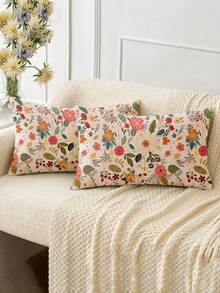 2pcs Spring/Summer Home Decor, Beautiful Floral Design, Multiple Sizes, Throw Pillow Covers, Decorative Cushion Covers, Living Room Decor, Sofa Decor, Valentine's Day Gift For Him/Her, Sofa Cushion Covers, Car Seat Cushion Covers - Multicolor - View 3