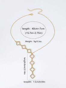 1pc Retro Minimalist Elegant Four-Leaf Clover Y-Necklace, Suitable For Party, Banquet And Daily Wear - Golden - View 5