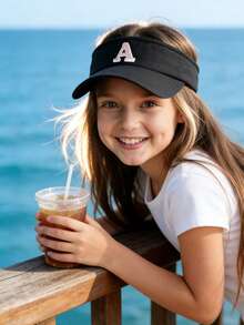 1pc A-Z Letter Kids Sun Hat, Adjustable Unisex UV Protection Breathable Mesh Top Sports Tennis Golf Running Baseball Cap - Black - View 4