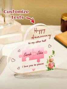 1pc Customized Personalised Name And Text Couple Acrylic Ornament Custom Anniversary Acrylic Heart Keepsake Desktop Ornament For Couple - Multicolor - View 2