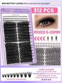 1274Pcs D Curl QUAFFLY Mega Volume Lash Clusters Kit DIY Eyelash Extensions With Bottom Lashes & Spikes, Include Lash Bond&Seal Remover Tweezers Mixed Lengths Individual Lashes Kit - Black - View 5