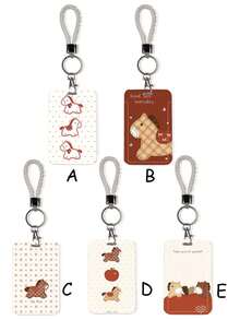 1 pieza Clip de tarjeta de dibujos animados con diseño de caballo lindo de ABS, personalizado, colgante de llavero, clip de tarjeta de muñequera para estudiantes, clip de tarjeta de muñequera para damas, estuche de protección de tarjeta de identificación, estuche de protección de tarjeta de campus para estudiantes - Rectángulo - Ver 1