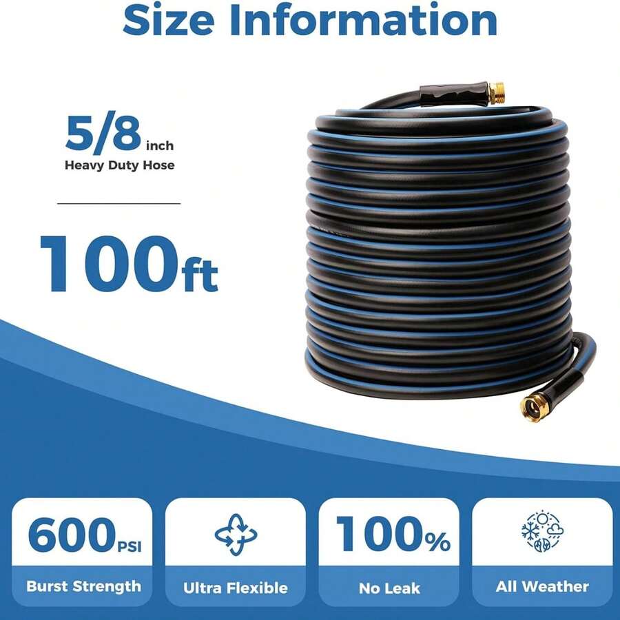 100 Ft Garden Hose 5/8",Heavy Duty Water Hose,Lightweight & Kink Free Rubber Hose With Holder,Male To Female Fittings,Durable & Flexible Hose For Outdoor,Lawn And Car Washing - A - Xem 1