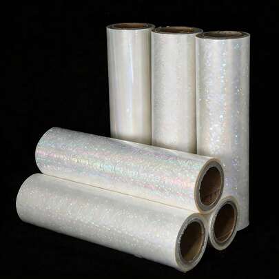 8.27in X 196.85in Cold Pressed Holographic Rainbow Covering Film, Transparent Vinyl Self-Adhesive Waterproof Sheet
