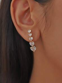 1 Pair Elegant Shiny Cubic Zirconia Heart Shaped Stud Earrings, Minimalist Chic Daily Wear For Women & Girls - Multicolor - View 6