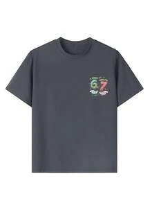 Camisa con estampado de "Tenía 6, ahora tengo 7" de 67 elementos de dibujos animados coloridos para niño preadolescente, adecuada para actividades, uso diario, uso en fiestas, regalo de cumpleaños para niño preadolescente, fiesta de cumpleaños, regalo ideal para celebración de cumpleaños, parte superior de verano para niño preadolescente - Gris Oscuro - Ver 6