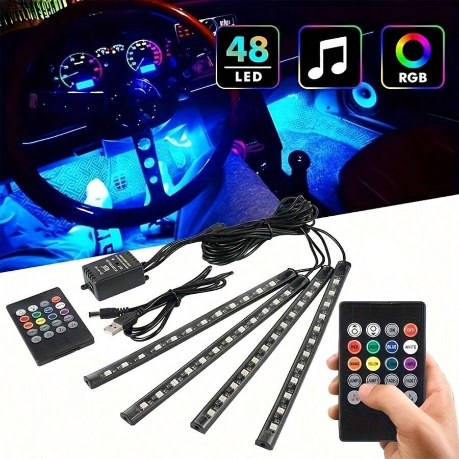 Easy Installation, Automotive High Brightness Neon Kits, Automotive LED Light Strips, Interior Lights, Christmas Decorations, USB Neon Accessories, Ambiance Light Strips, Foot Space Neon Kits, Without Battery - 多色 - 查看 1