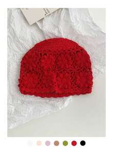 1pc Black Label With Sequin Lettering, Handmade Crochet Hollow-Out Sequin Beanie Hat, Fashionable Retro Versatile Lightweight Breathable Knit Cap For Women, Spring/Summer - Multicolor - View 12