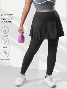 Women Skirted Leggings For Women With Pockets, With Skirt For Running Workout Active,Black - màu đen - Xem 1