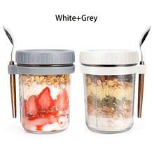 2pcs/1pc Overnight Oats Container With Lid & Spoon, Large Capacity, Sealed Oatmeal Jar With Measurement Marks, Portable Salad Cup Suitable For Yogurt, Cereal And Milk - Multicolor - View 12