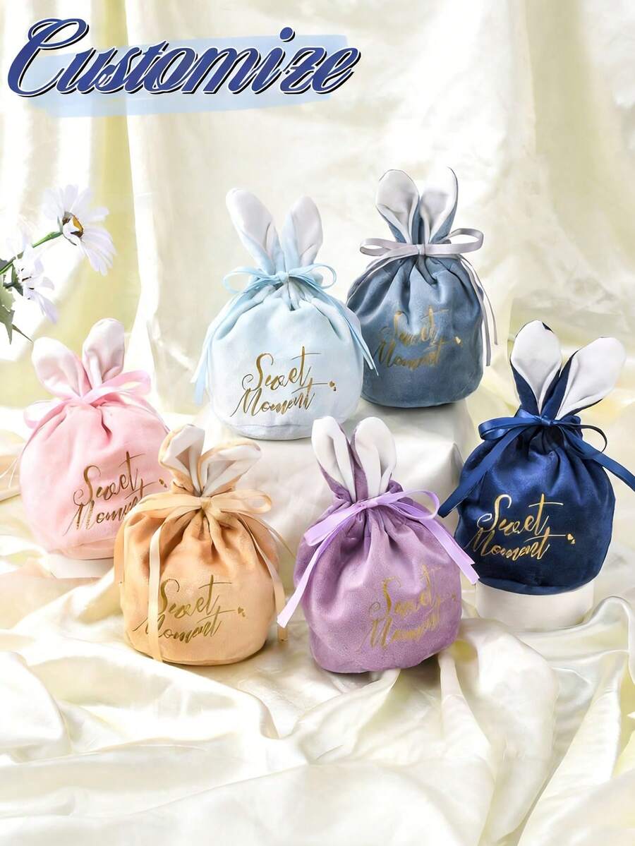 Personalized Cute Rabbit Easter Tote Bag, With Name, Easter Egg Hunt Party Favor, Customized Canvas Bag, Gift, Personalized Gift - Multicolor - View 1