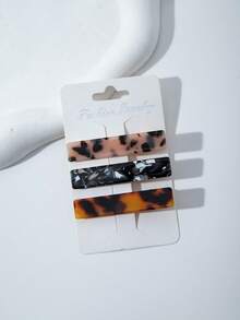 Set de 3 pinzas para el cabello de aleación de hierro cuadradas de 6 cm con estampado de leopardo, adecuadas para uso diario - Multicolor - Ver 6