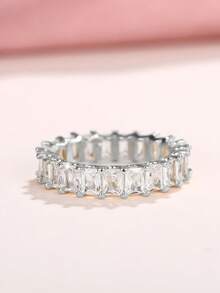 1 Buah Cincin Zirkonia Kubik Cantik untuk Wanita, Hadiah Hari Valentine, Perhiasan Pesta Ulang Tahun Pernikahan - Perak - View 3