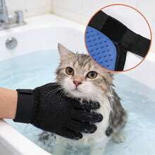 Pet Grooming Brush Glove, Five-Finger Massage Soothing Deshedding Fur Remover, Dog Bathing Cleaning Supplies - Blue - View 3