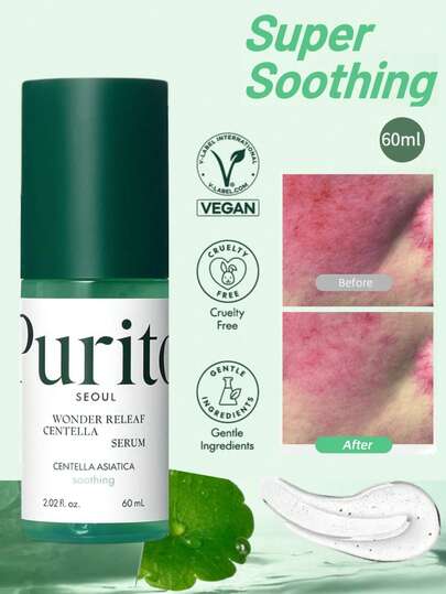  PURITO 60毫升积雪草无香精华液，适合除敏感肌外的所有肤质，安瓶包装，舒缓镇静，面部精华，保湿，纯素且无动物实验，韩国护肤品，韩妆