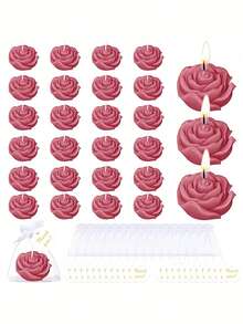 MAOMAOGUAI 24 pièces/9 pièces Coffret cadeau de bougies parfumées à la rose, comprenant un sac en organza et une carte de remerciement. Bougies parfumées en forme de rose romantique, convient pour le mariage, la fête, la demande en mariage, la décoration d'intérieur - 24 pièces - Voir 10