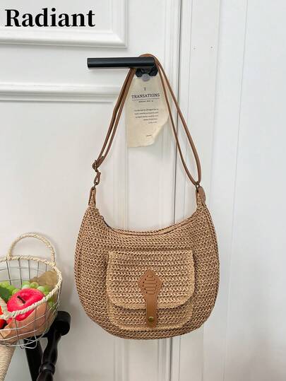 Este bolso cruzado de paja tejido a mano es un bolso cruzado/de hombro de mujer elegante, versátil, casual y sencillo. Cuenta con un cierre de cremallera, es perfecto para vacaciones de verano y tiene una correa de hombro ajustable. Puede contener un teléfono, billetera, lápiz labial y talla grande, lo que lo hace adecuado para vacaciones en la playa, ir y venir, picnics, compras, citas, la playa y el uso diario.