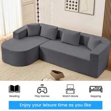 Modern 98''Chenille L-Shape Sectional Sofa With Curved Chaise,Cloud 3-Seater Sofa Couch For Apartment,Living Room - 深灰色 - 查看 6