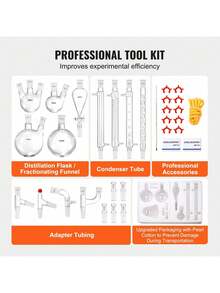 Lab Distillation Kit, 3.3 Boro Lab Glassware Distillation Kit With 24, 40 Joint, 1000ml Essential Oil Distillation Apparatus Kit, 32 Pcs Set Of Glassware Equipment - White - View 5