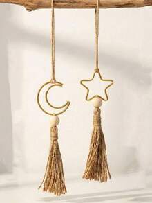 Eid Al-Fitr Metall Stern & Halbmond Anhänger, Heimdekoration, Hängende Verzierung mit Jutequaste - Feiertags-Heimdekoration, Muttertagsgeschenk, Eid Al-Adha Geschenk, Ramadan Geschenk, Geburtstagsgeschenk, Neujahrgeschenk, Ostergeschenk - Verschiedenfarbig - Übersicht 10