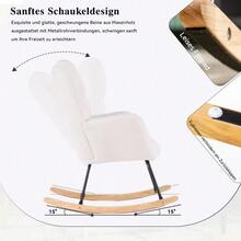 Mid-Century Modern Rocking Chair 009, In Teddy Fabric With Tufted Upholstery, Padded Seat, White, Ideal For The Living Room And Bedroom. - Apricot - View 2