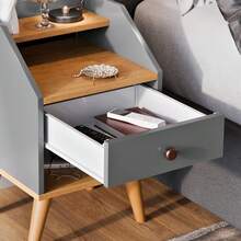 Set Of 2 Dakota Corner Bedside Tables, Retro Style, With 1 Drawer And Niche - Xám - Xem 5