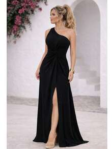 Bridesmaid Dress Guests Promotion Knot Olive Green Fuchsia Black Lilac Terracotta Emerald Royal Red Marsala Navy Without Shine - màu đen - Xem 1