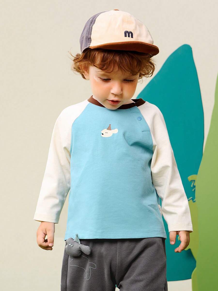 mini bala Áo thun dài tay cổ tròn cho trẻ em mùa xuân 2026, chất liệu cotton pha mềm mại, thoáng khí, kiểu dáng thường ngày. - xám xanh - Xem 1